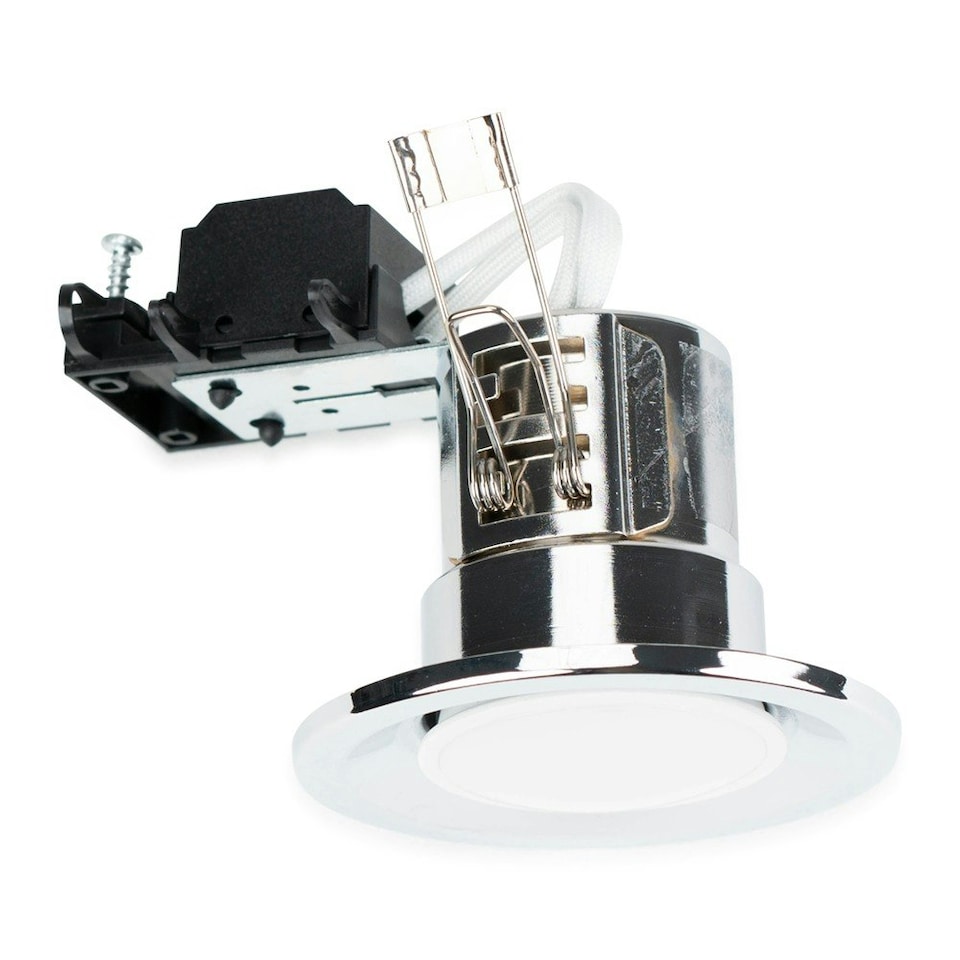 image 1 of ValueLights Modern Fire Rated Polished Chrome GU10 Recessed Ceiling Downlight/Spotlight - Includes 5w LED Bulb 6500K Cool White