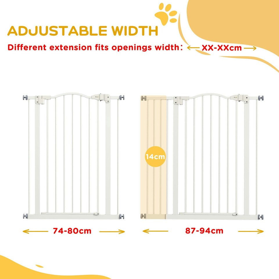 image 1 of PawHut 74-94cm Adjustable Metal Pet Gate Safety Barrier w/ Auto-Close Door White