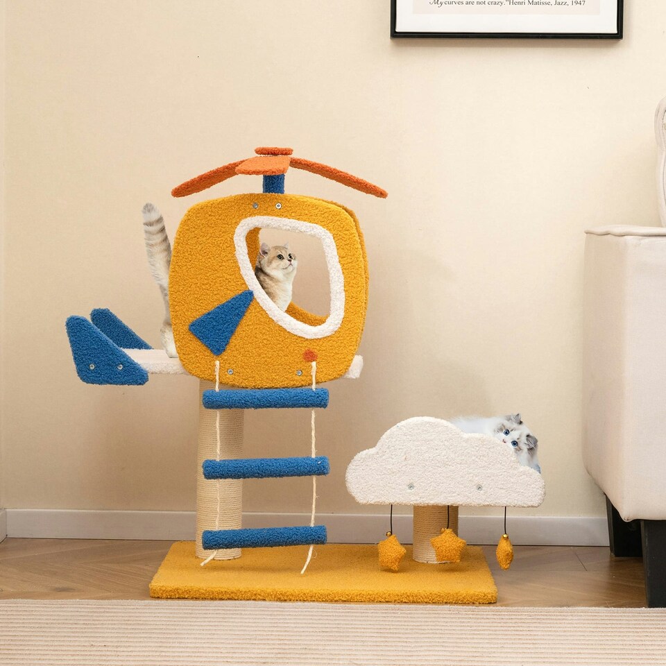image 1 of COSTWAY Aviation-themed Cat Tree Cat Tower Top Perch