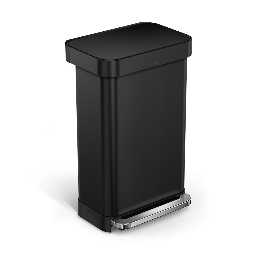 image 1 of Simplehuman 45L Rectangular Kitchen Pedal Bin with Liner Pocket, Matte Black Steel