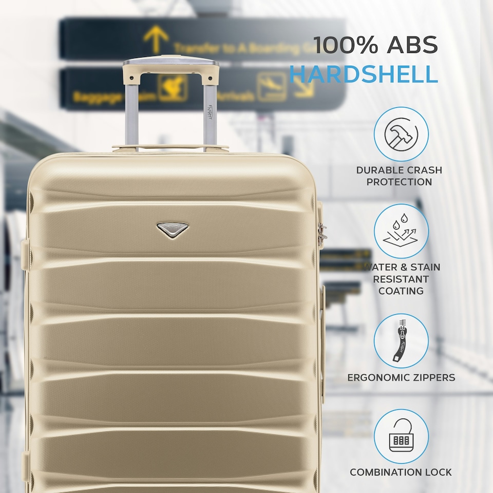 image 1 of Flight Knight 25" 4 Wheel ABS Hard Case Medium Suitcase 100+ Airlines Approved - easyJet, British Airways, Ryanair, Jet2, Emirates & Many More - Check-in | Cream | Champagne | Medium
