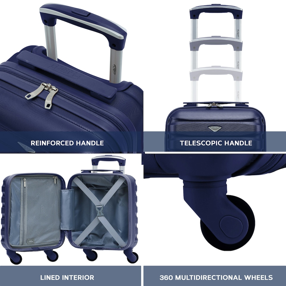 image 1 of 40x30x20cm Wizz Air & Vueling Maximum Size Free Cabin Carry On Lightweight 4 Wheel ABS Hard Case Suitcases Cabin Carry On Hand Luggage Blue | Navy | Cabin Bag