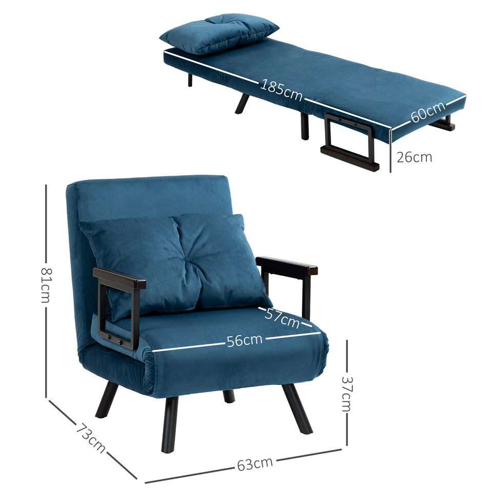 image 1 of HOMCOM Click Clack Single Chair Bed Settee for Living Room, Guest Room, Blue