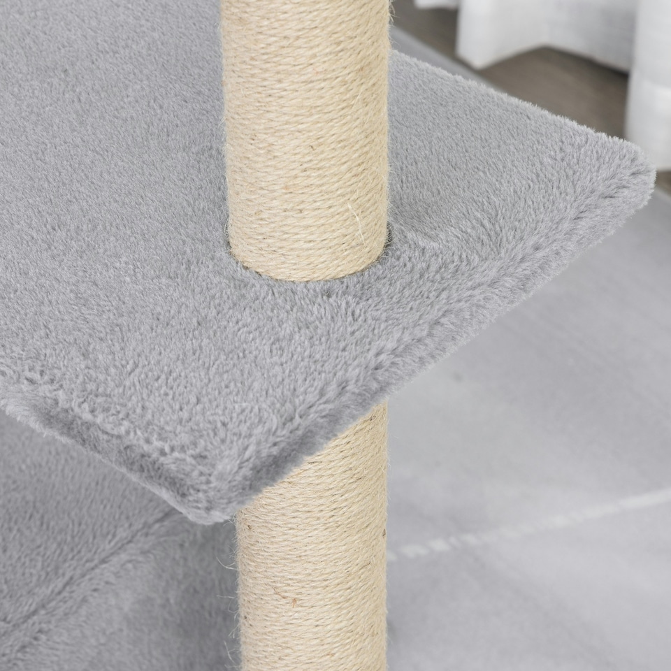 image 1 of PawHut Cat Tree Tower Indoor with Condo Sisal Scratch Post, 96cm Tall, Grey