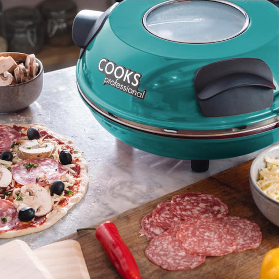 image 1 of Cooks Professional Electric Pizza Oven Set with Board, Paddles, Baking Sheet & Cutter | Blue | Teal