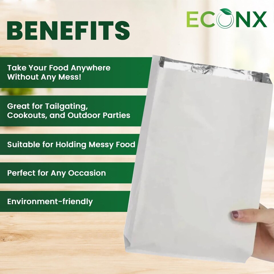 image 1 of ECONX Foil Lined Paper Bags 7 X 9 X 12 Inch Greaseproof Takeaway Bags Leak Resistant Inner Lining 500PK