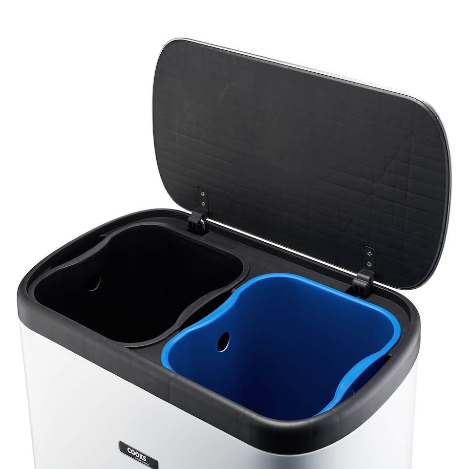 image 1 of Cooks Professional Recycle Bin 60L with Single Pedal, Dual Compartments & Soft Close Lid | White