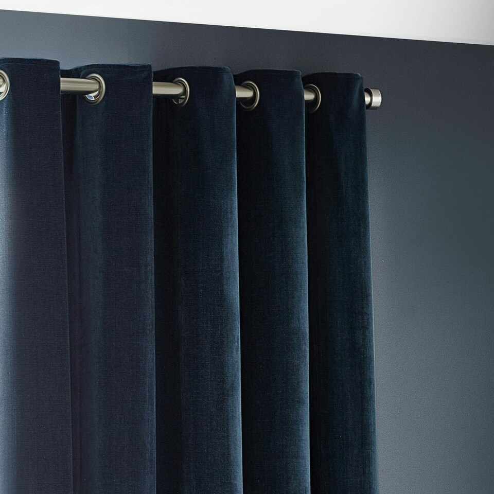 image 1 of Yard Heavy Chenille Velvet Navy Eyelet Curtains 168 x 137cm