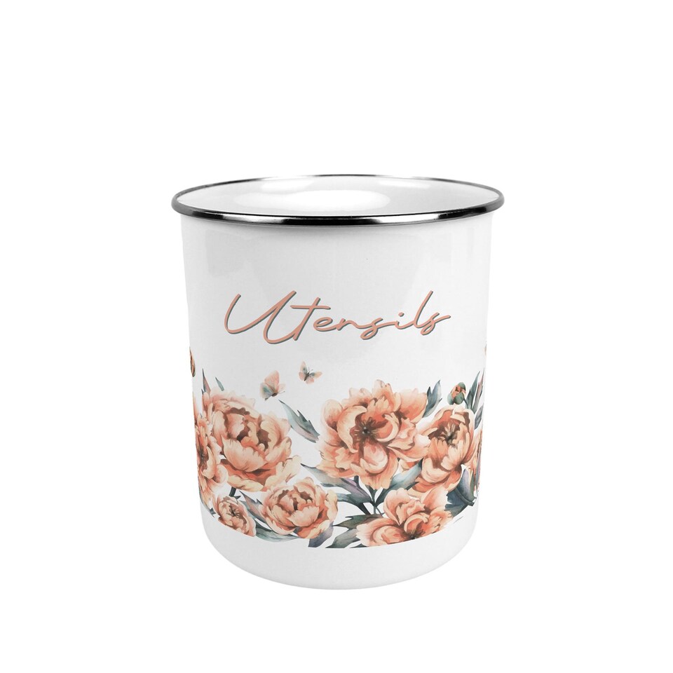 Peach Peonies Large Metal Kitchen Utensil Pot - Tesco Groceries