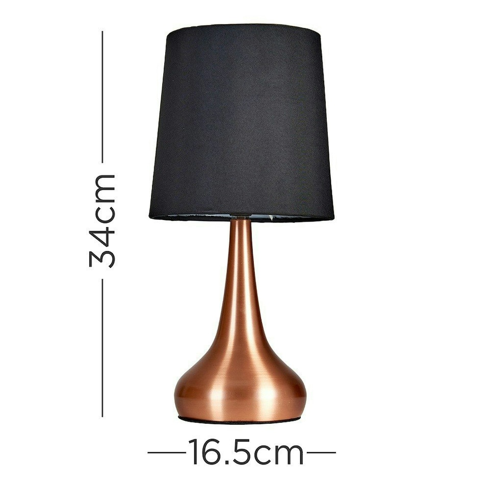 image 1 of ValueLights Teardrop Pair of Copper Touch Table Lamps with Black Shade Black