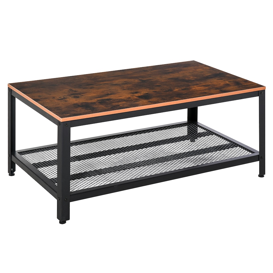 image 1 of HOMCOM Coffee Table Industrial Side Table Living Room Table with Storage Shelf and Metal Frame for Home Office, 106L x 60W x 45Hcm | Black