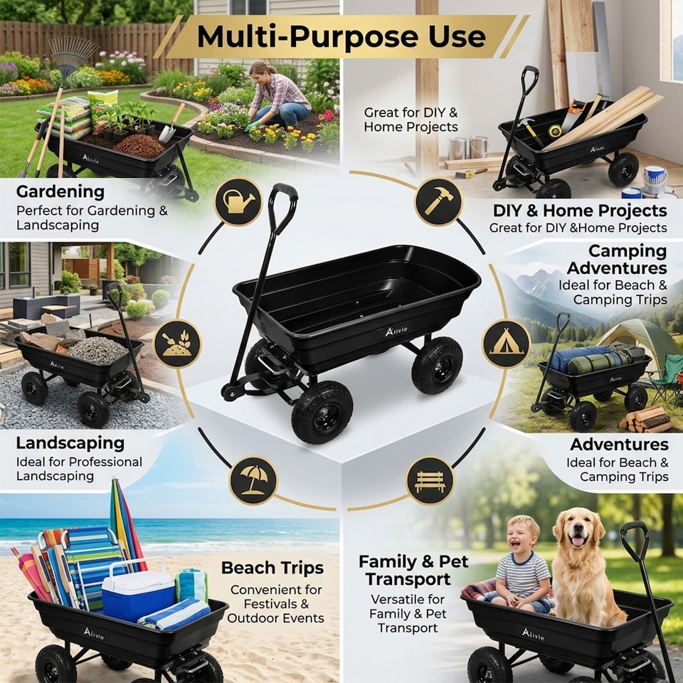 image 1 of Alivio Garden Tipping Wheelbarrow Cart 75L Heavy Duty 250kg Capacity with 10 Inch Pneumatic Wheels for Outdoor Use