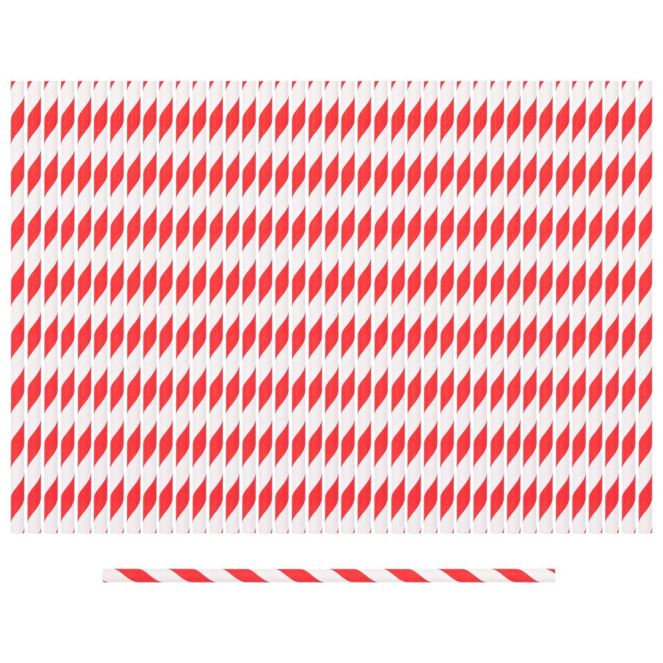 image 1 of Ashley Paper Straws - 19.5cm - Red Stripe - Pack of 40