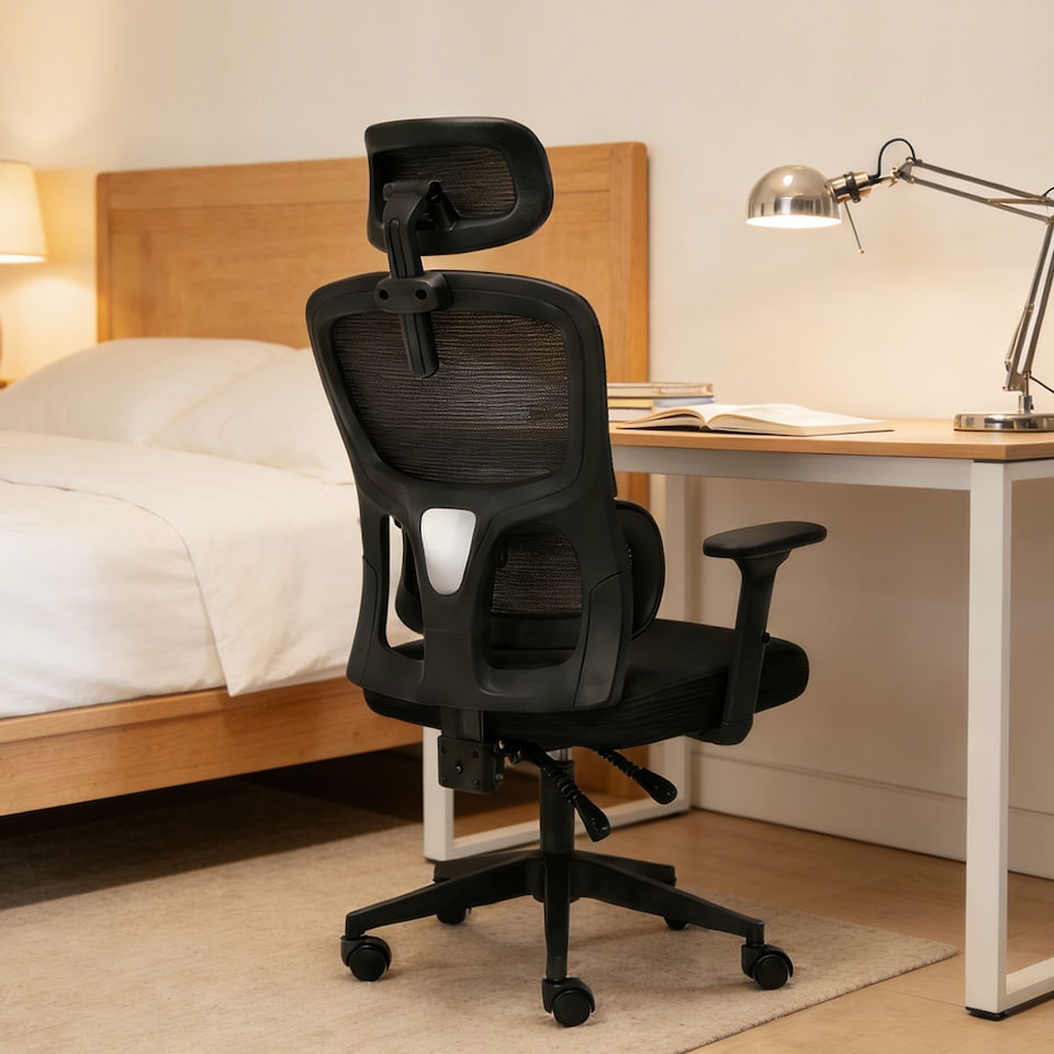 image 1 of Office Computer Chair Mesh Ergonomic Lumbar Support Swivel with Armrest Headrest