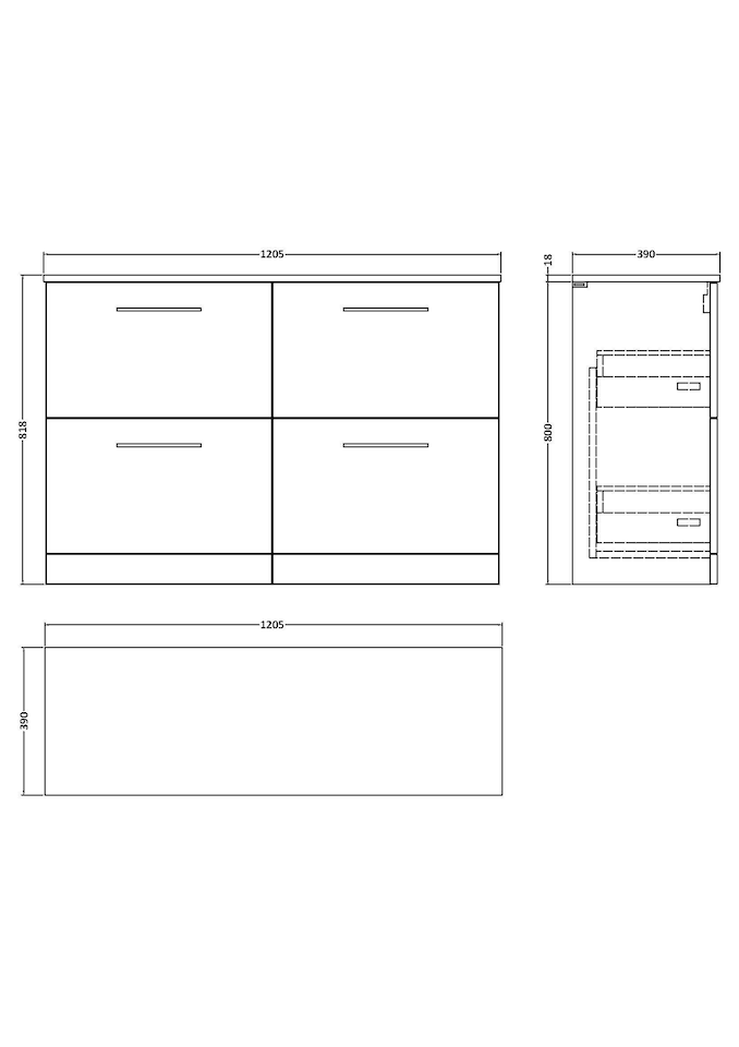 image 1 of Balterley Level Modern Bathroom 4 Drawer Floor Standing Vanity Unit with Worktop & Handles, Vicenza Oak | Brown | Grey Vicenza Oak