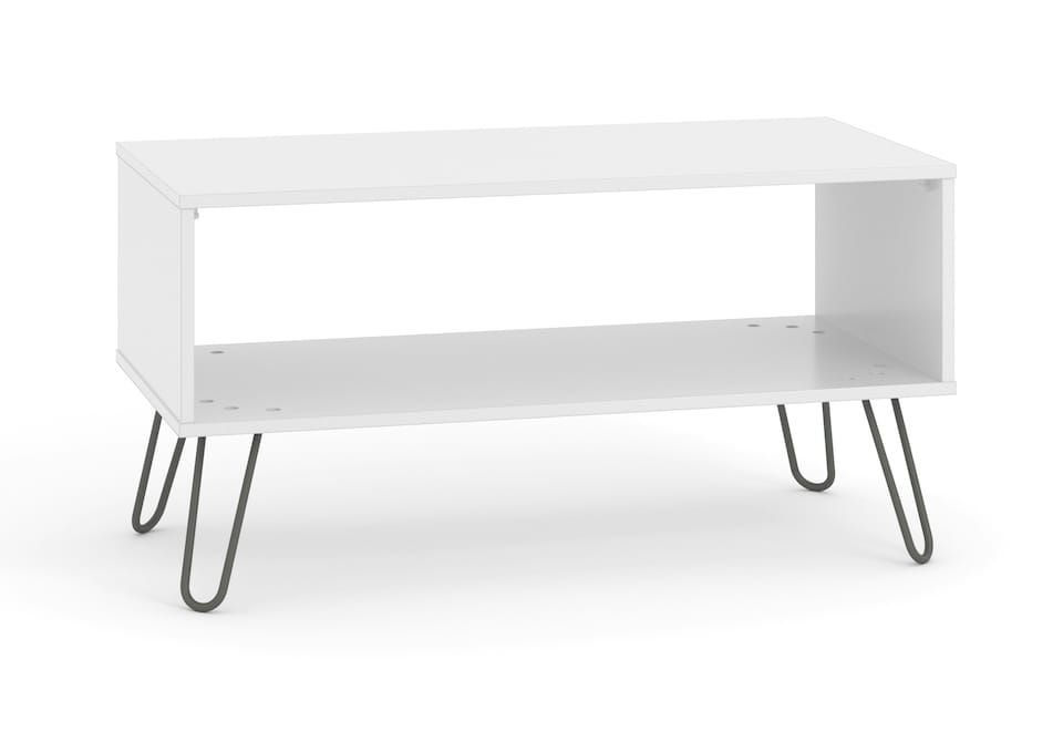 image 1 of Augusta Industrial Open Coffee Table With Undershelf - Solid Wood Top and Black Metal Hairpin Legs | White | White | One Size | 1