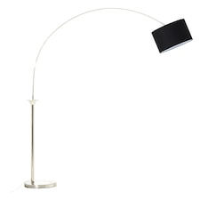 Interiors by Premier Nickel Finish Floor Lamp, Arched Metal Frame with Black Shade, Modern Tall Standing Lamp for Living Room Black