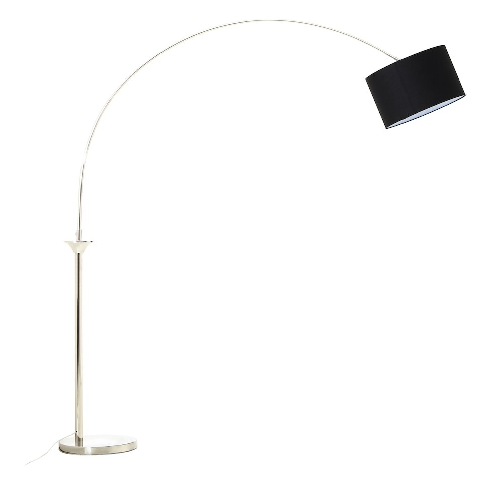 image 1 of Interiors by Premier Nickel Finish Floor Lamp, Arched Metal Frame with Black Shade, Modern Tall Standing Lamp for Living Room Black