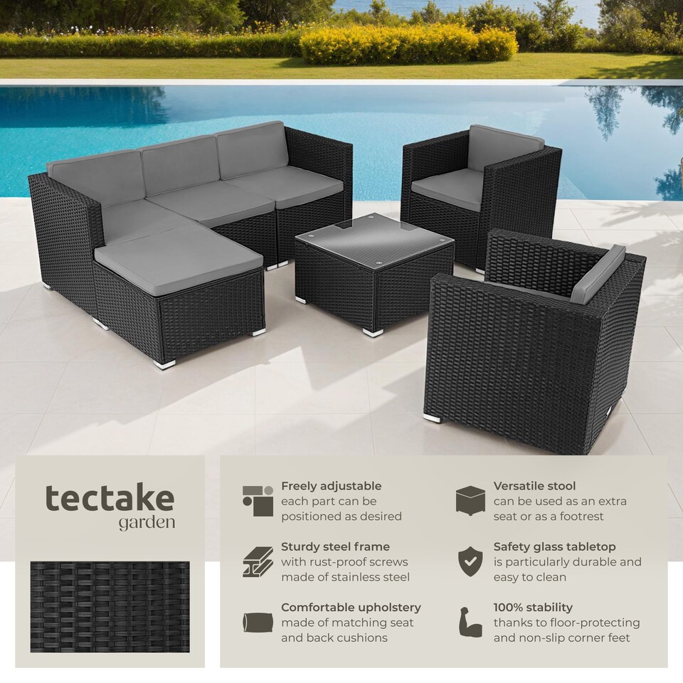 image 1 of Garden Furniture Set Lignano - modular outdoor sofa, 2 armchairs, coffee table | Black | black | 179 x 150 x 65 cm | 1