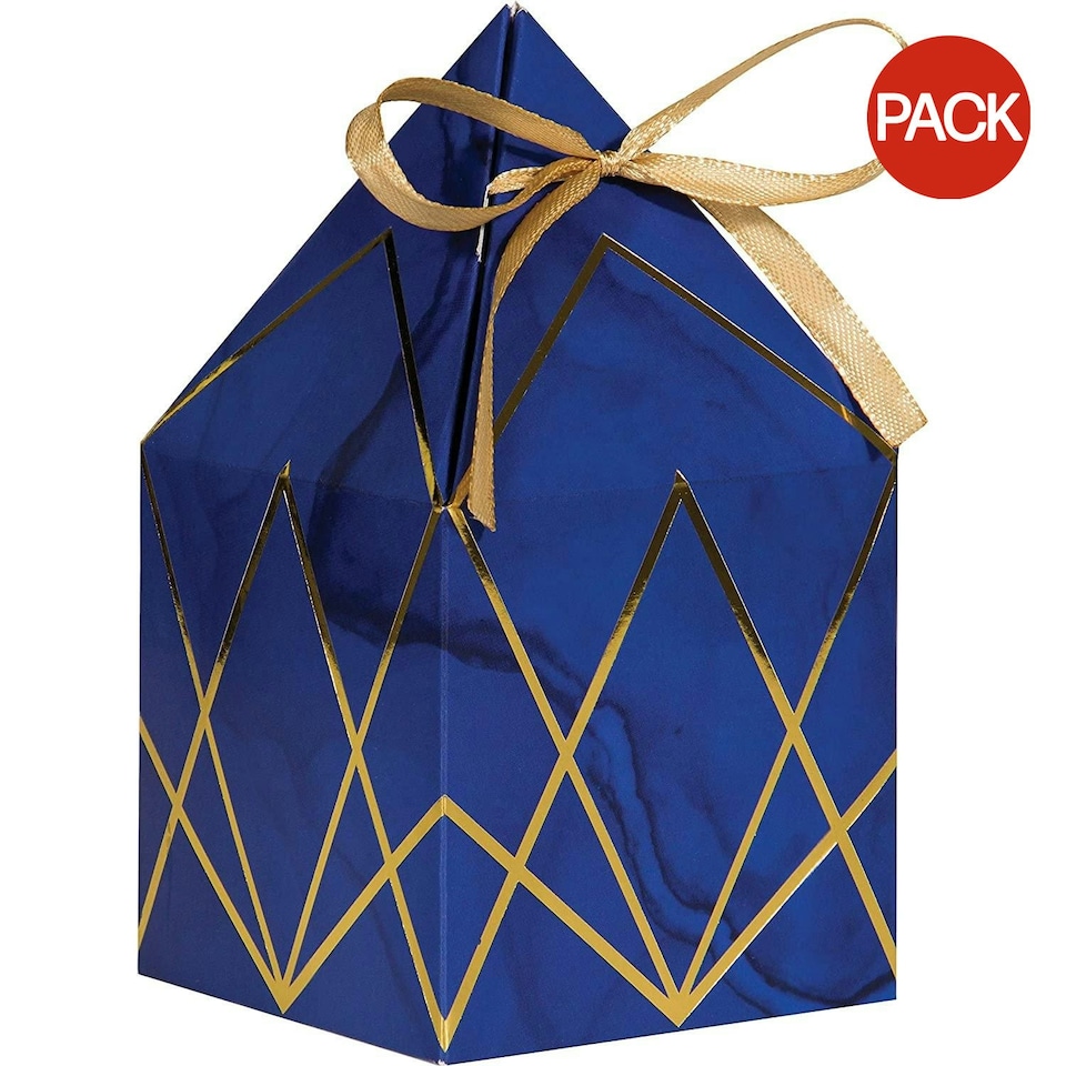 Creative Party Paper Metallic Gift Boxes (Pack of 8) - Navy/Gold - One Size