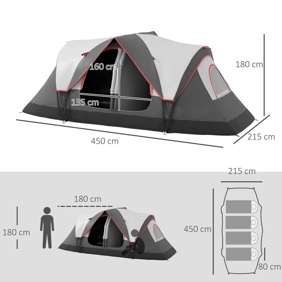 image 1 of Outsunny 2 Room Camping Tent with Waterproof Rainfly & Screen Panels Yellow 
