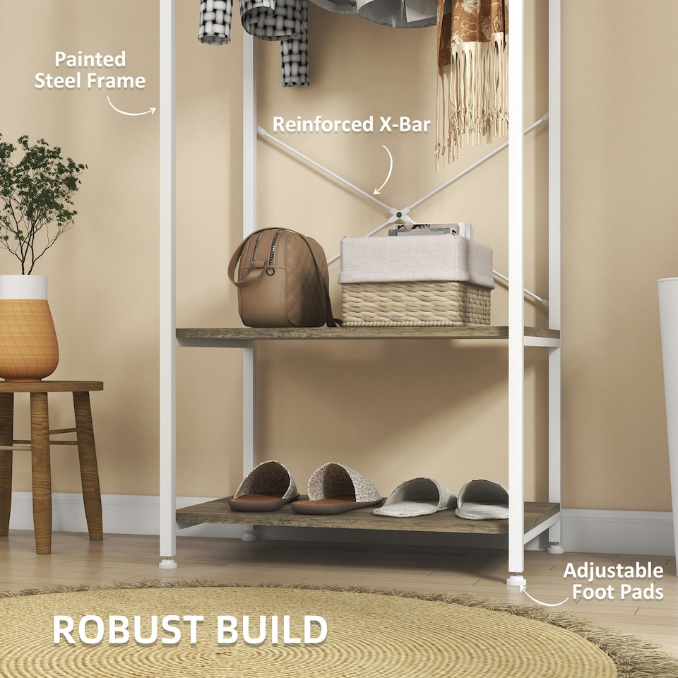 image 1 of HOMCOM Coat Rack, 2-in-1 Clothes Stand with Shoe Storage for Hallway, Grey