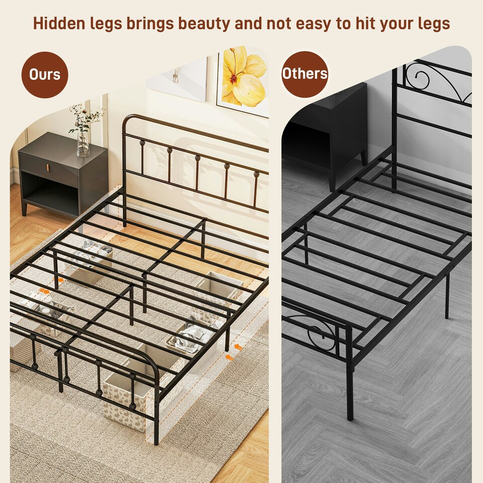 image 1 of HOMCOM 5ft Metal King Platform Bed Frame w/ Underbed Storage Headboard Black
