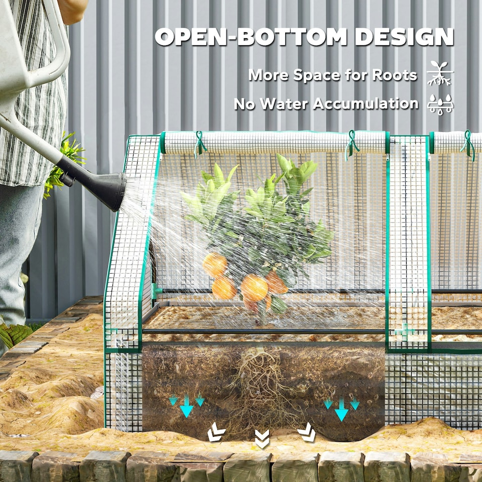 image 1 of Outsunny Raised Garden Bed Planter Box with Greenhouse, White and Dark Grey