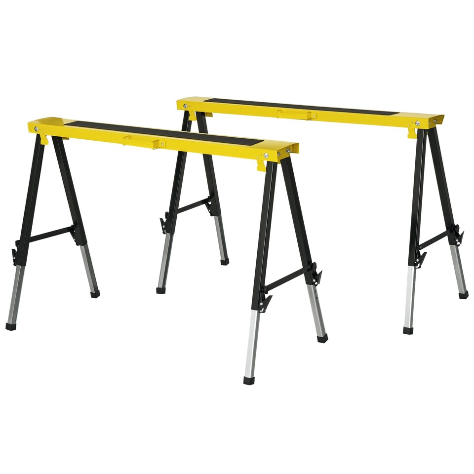 image 1 of DURHAND Set of 2 Folding Saw Horses Steel Frame w/ Anti-Slip Platform Handle DIY