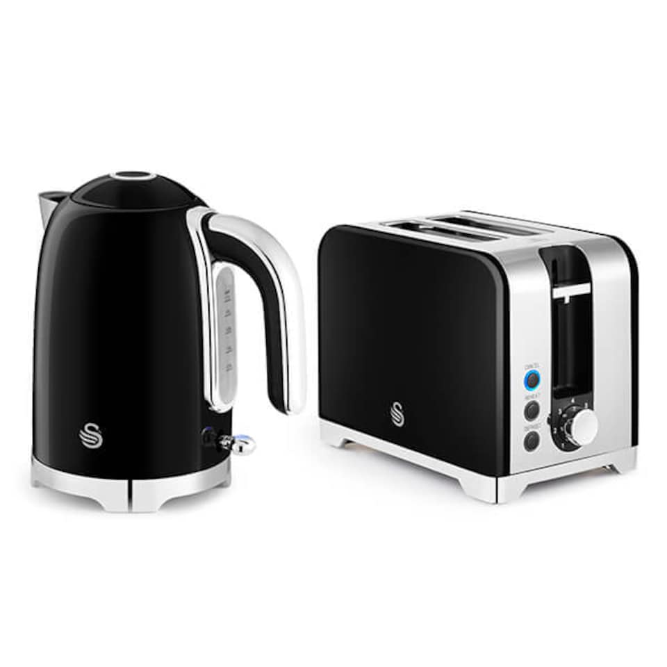 image 1 of Swan Solace Black Kettle & 2 Slot Toaster Set