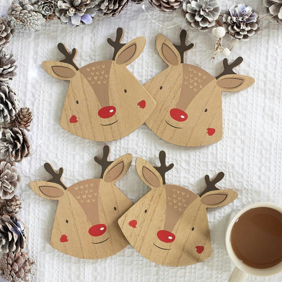image 1 of Set of 4 Reindeer Coasters