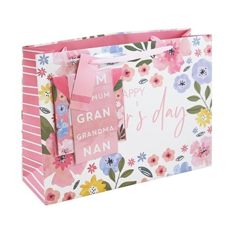 image 1 of Mother's Day Floral Customisable Large Gift Bag with Greeting Card 37cm