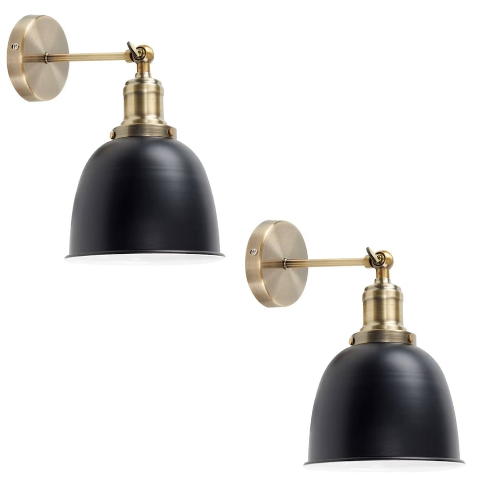 image 1 of ValueLights Wilhelm Pair Antique Brass Indoor Wall Lights | Black