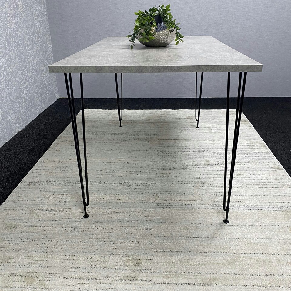 image 1 of Modern Grey Rectangular Dining Table with Hairpin Legs  Compact Kitchen & Dining Room Table (L140) Grey