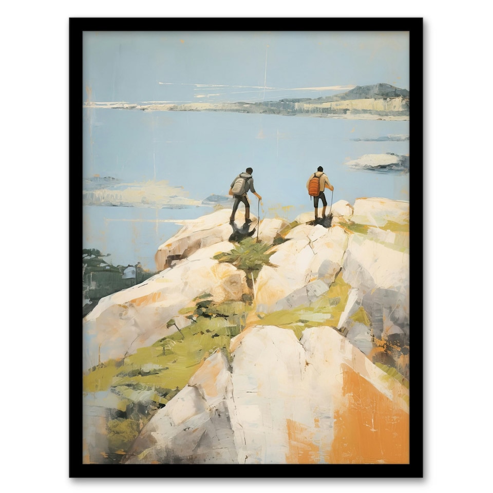 image 1 of Hikers Reach Summit At Last Oil Hiking Home Decor Black Framed Wall Art Print A4