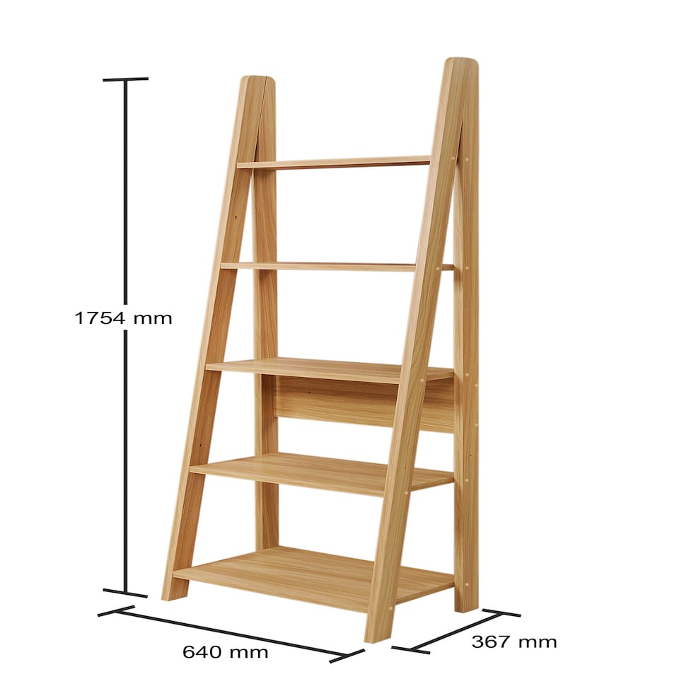 image 1 of Riva Ladder Bookcase 5 Tier Oak Effect
