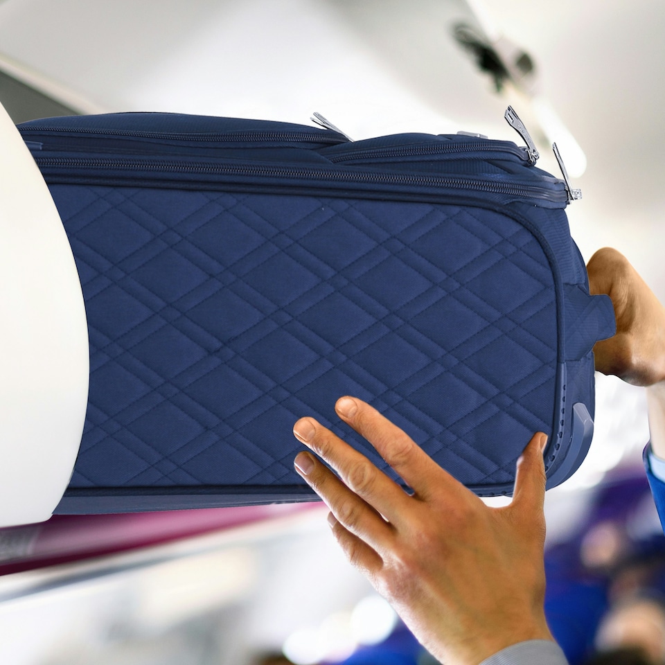 image 1 of Flight Knight Lightweight 4 Wheel 800D Soft Case Quilted Suitcase Cabin Carry On Hand Luggage Approved for easyJet & BA Maximum Size Overhead Carry On Blue | Navy | Cabin Bag