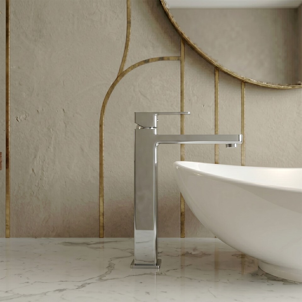 image 1 of Balterley Square Tall Mono Basin Mixer Tap with High Rise Design | Silver | Chrome | 1