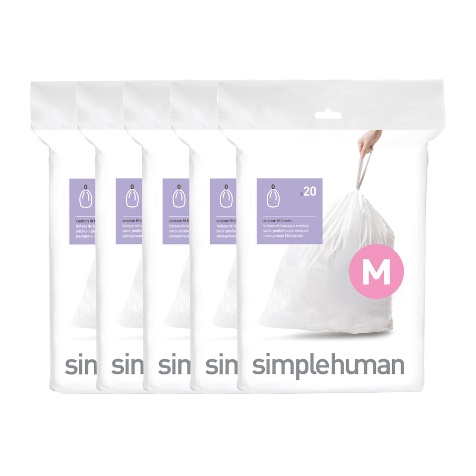 image 1 of Simplehuman 45L Code M Bin Liners, 50% Recycled Custom Fit Bin Bags, Pack of 100 | White | Code M | Code M | 5