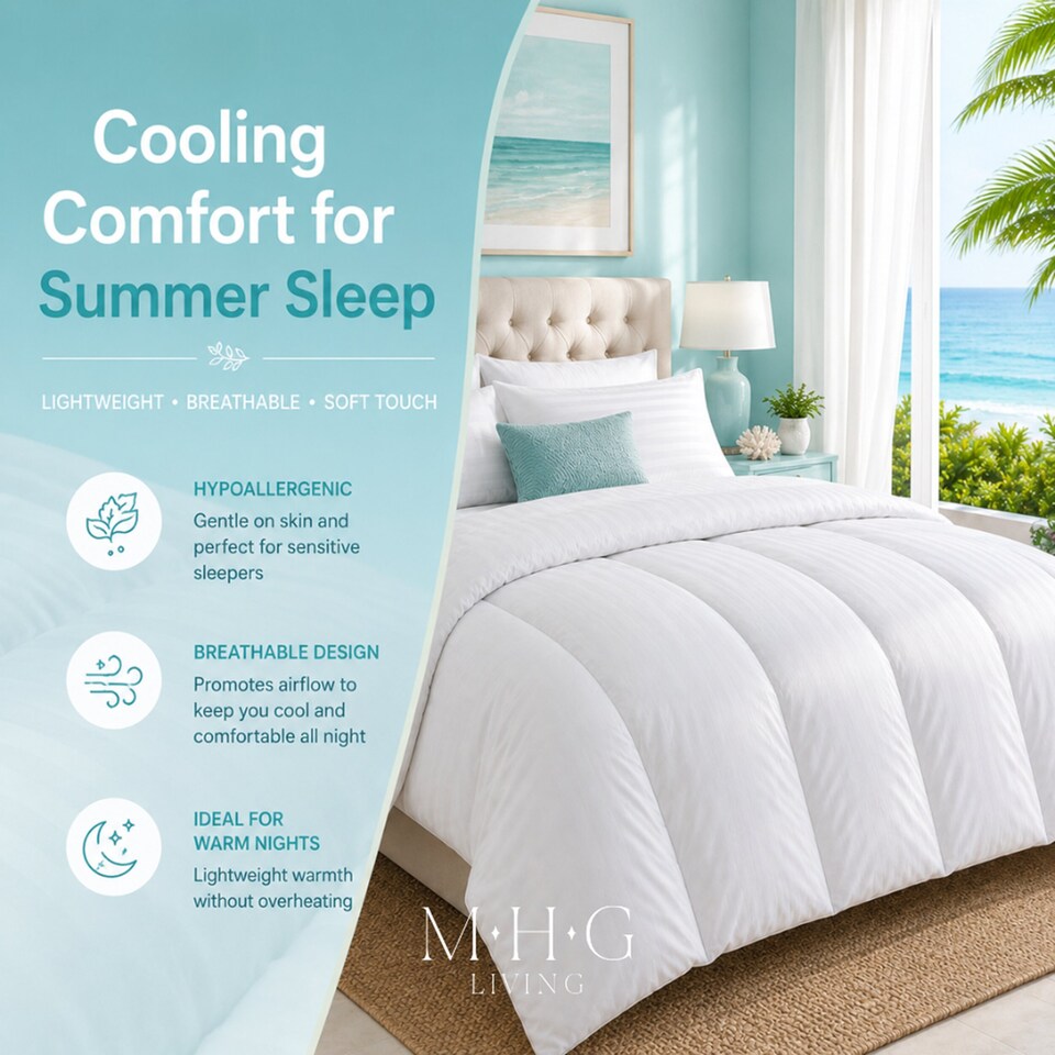 image 1 of Premium 1 Tog Summer Duvet Quilt - Lightweight Striped Microfibre, Breathable & Hypoallergenic
