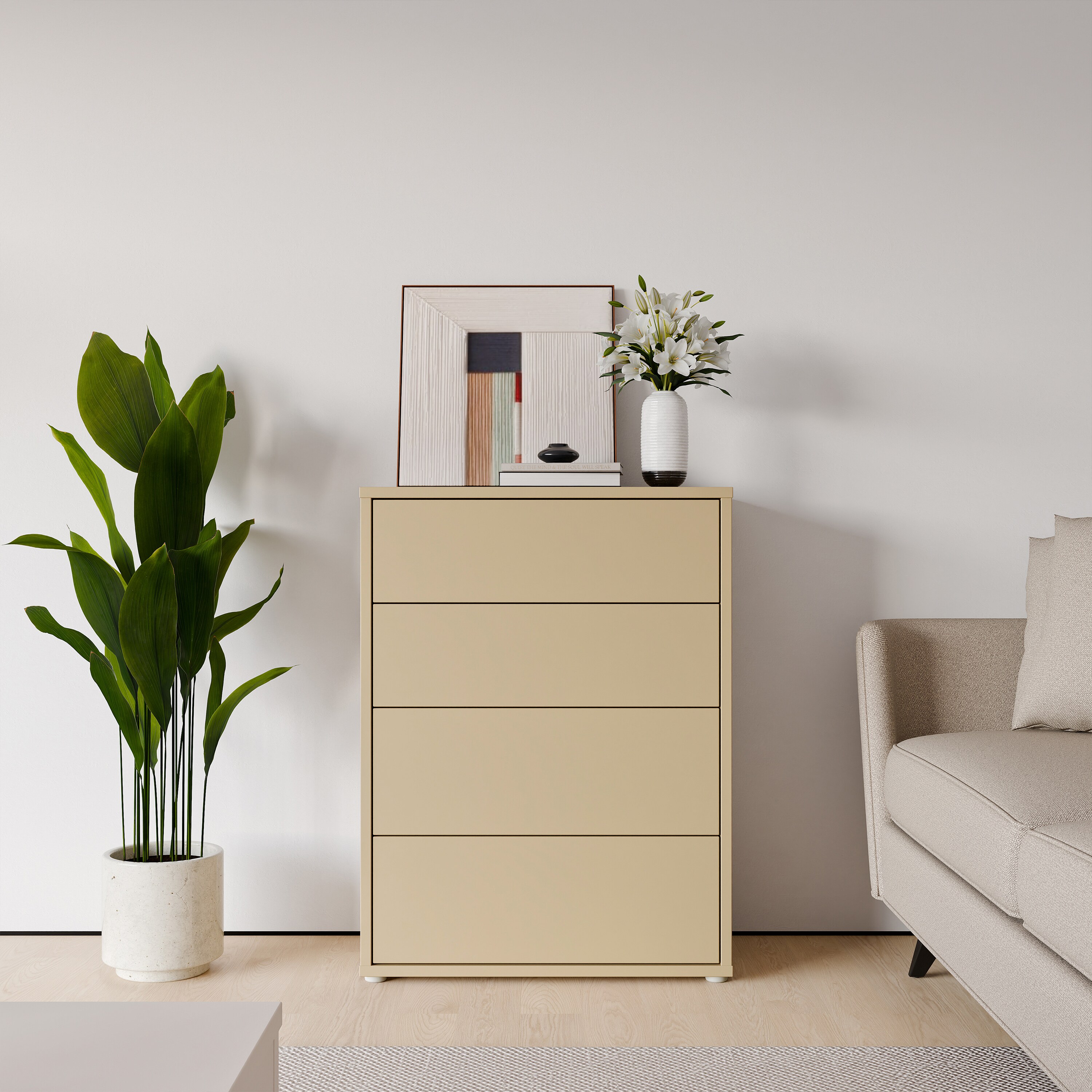 draw drawers バックオープンTシャツ ベージュ Alice Springs 4 Drawer Chest with Push-to-Open Drawers in Butter