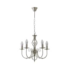 ValueLights Memphis Brushed Chrome 5 Way Chandelier & Bulbs | Chrome
