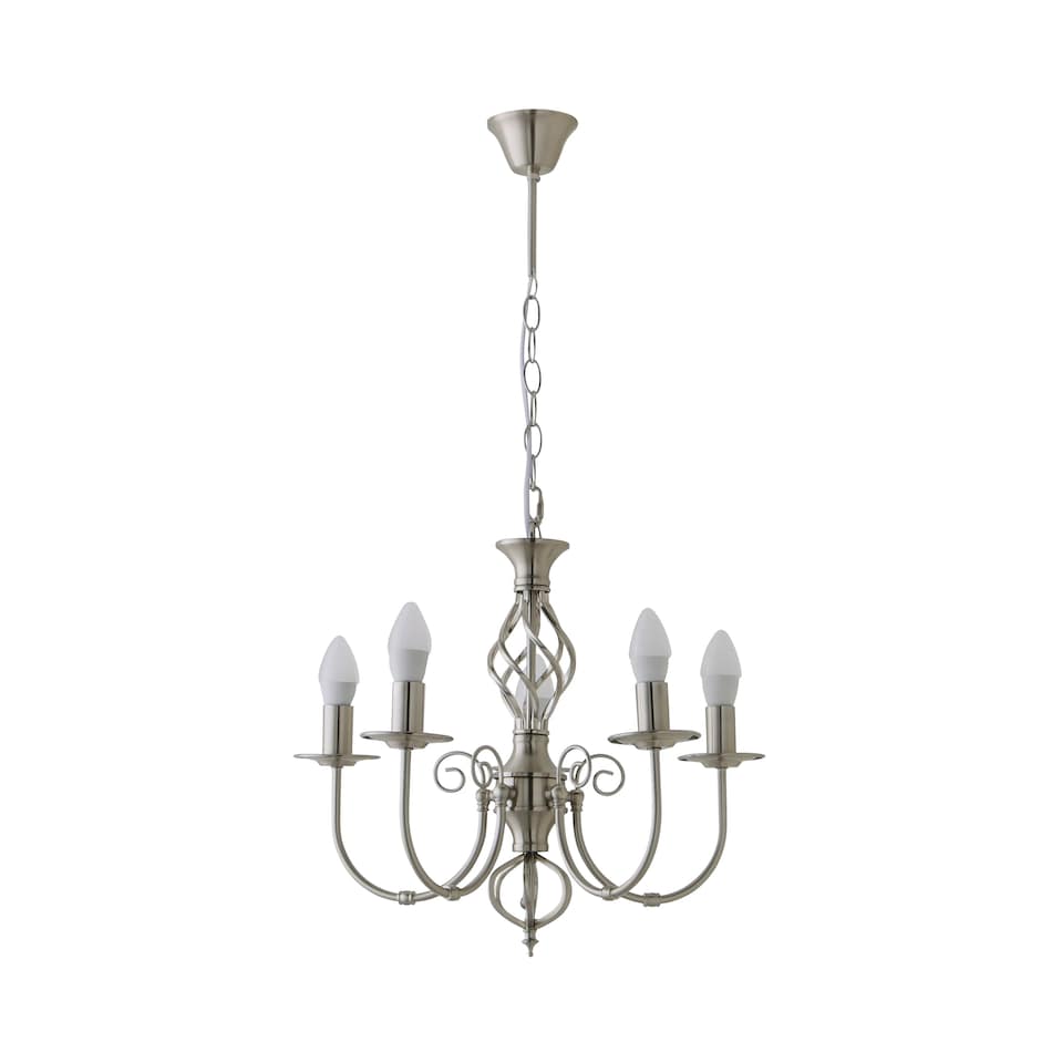 image 1 of ValueLights Memphis Brushed Chrome 5 Way Chandelier & Bulbs | Chrome
