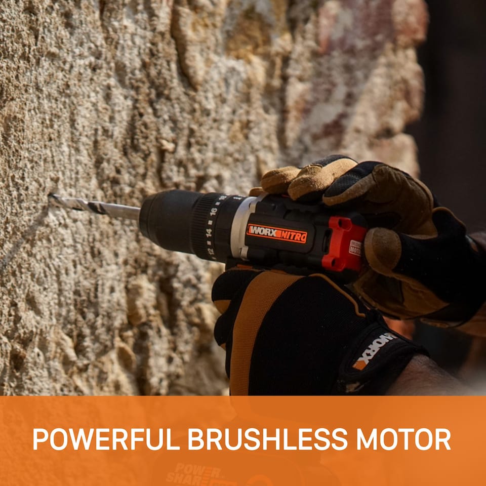 image 1 of WORX 20V Nitro Brushless Compact Combi/Impact Drill Kit 1x 2.0Ah Battery and Charger WX355.1
