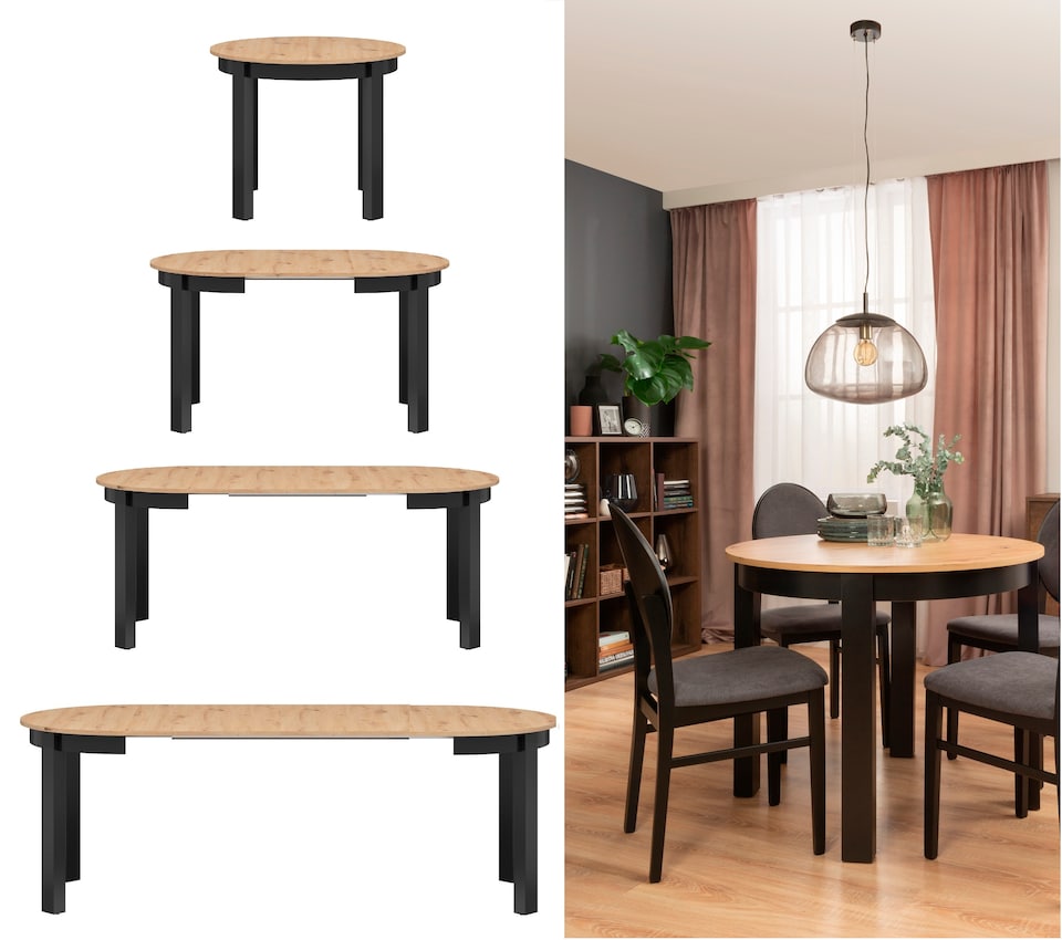image 1 of Indus Dining Table Extendable Oval Top 4 to 12 Seater - Oak 2400x760mm