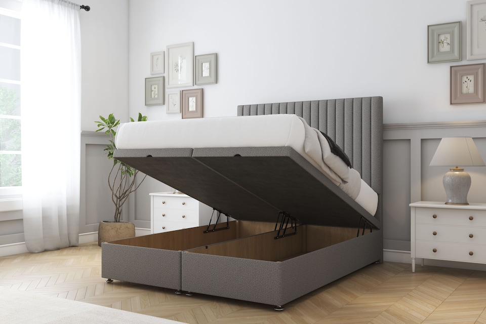 image 1 of Sloomy Manhattan Pewter Dumfries Ottoman Bed Base With 26" Strutted Headboard 4'6 Double | Grey | Pewter | Double | 1