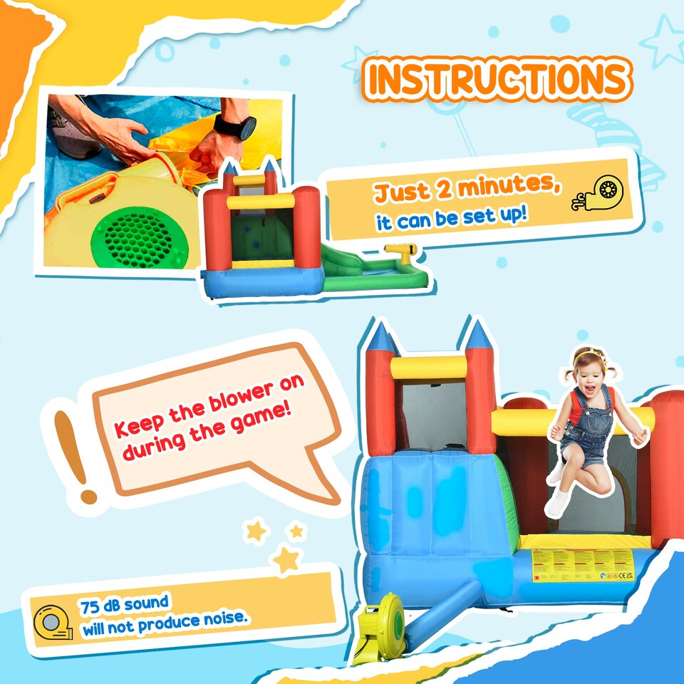 image 1 of Outsunny Kids Bouncy Castle w/ Slide Water Pool Climbing Wall & Trampoline
