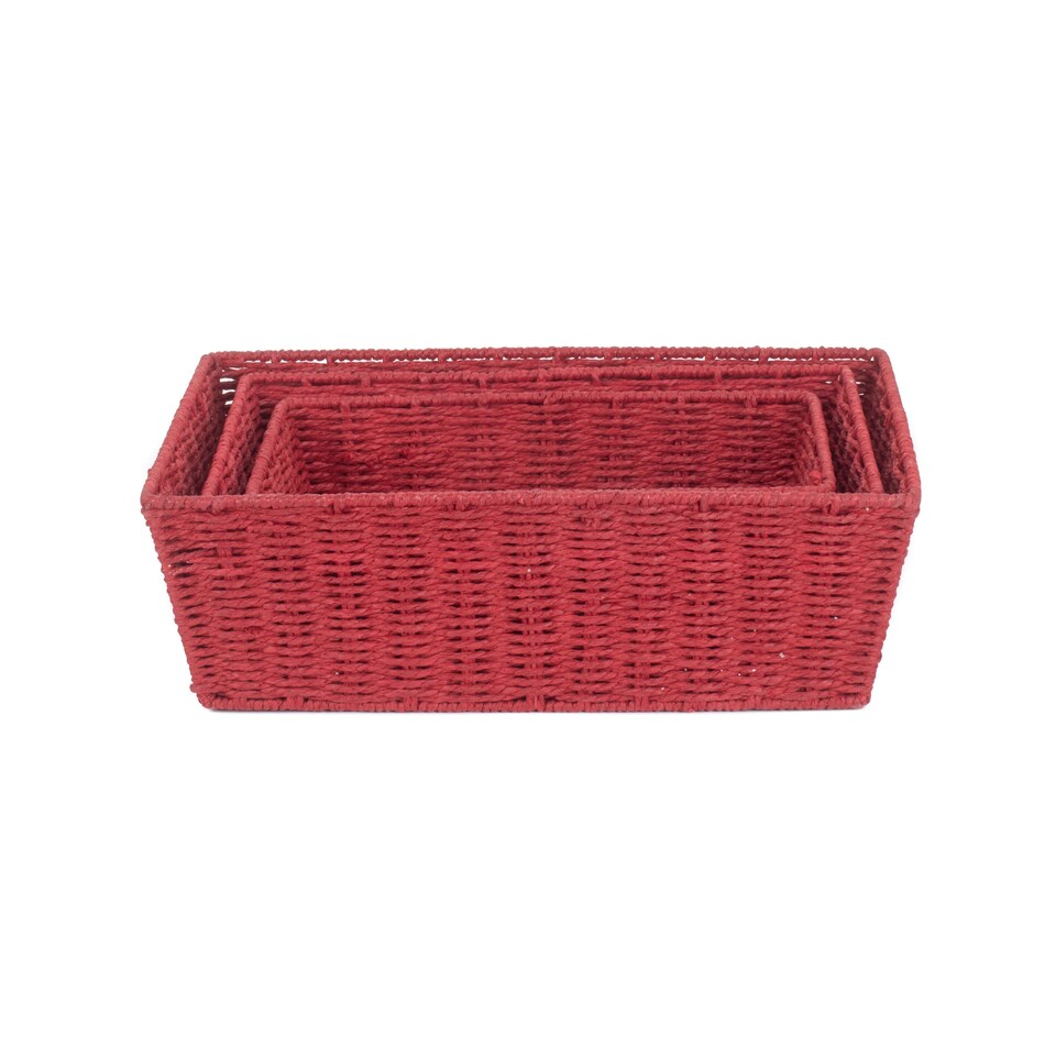 image 1 of Red Paper Rope Tray Set of 3 | Red | Red | Set of 3