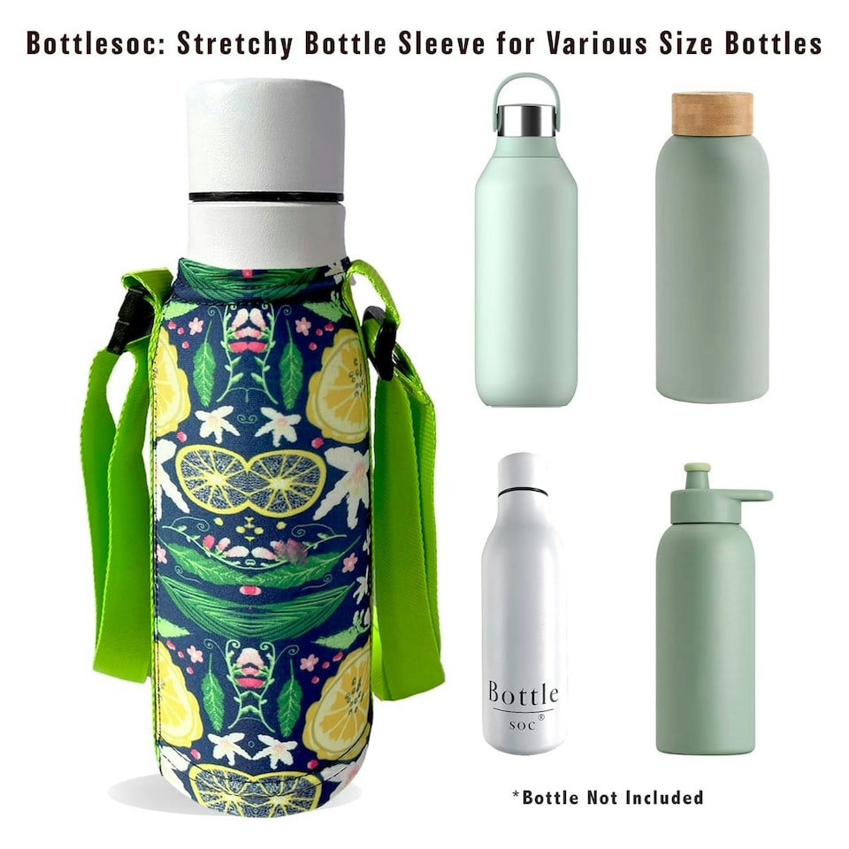 image 1 of Bottlesoc Bottle Carrier with Shoulder Strap Tropical Flower Green | ONE SIZE