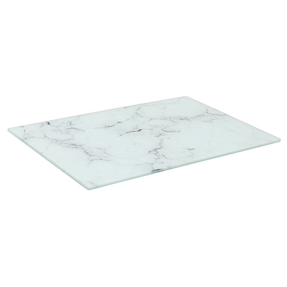 image 1 of Harbour Housewares Rectangle Glass Chopping Board - 30cm x 20cm - Marble - Cutting Board Worktop Saver Worksurface Protector Glass Chopping Board White